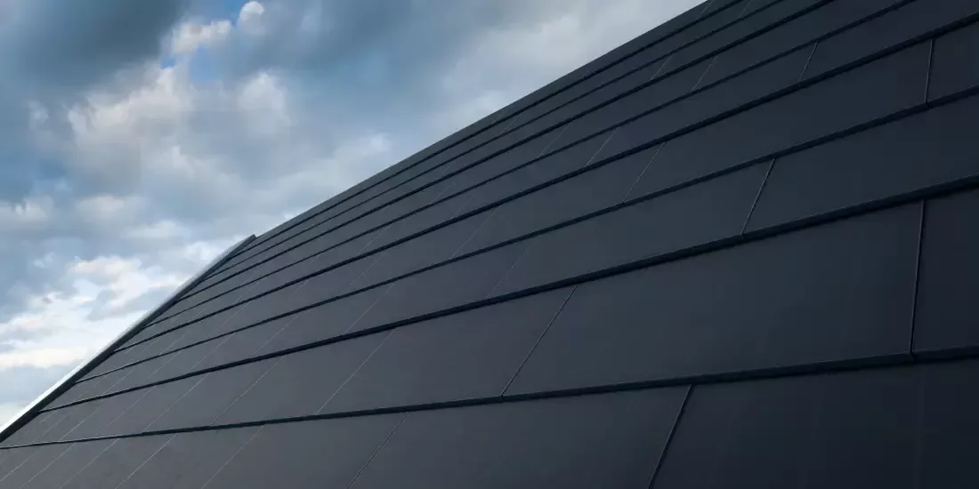 Solar roof tiles CGI concept in slate grey